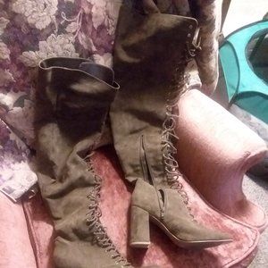 Faux suede laceup tall over knee boots